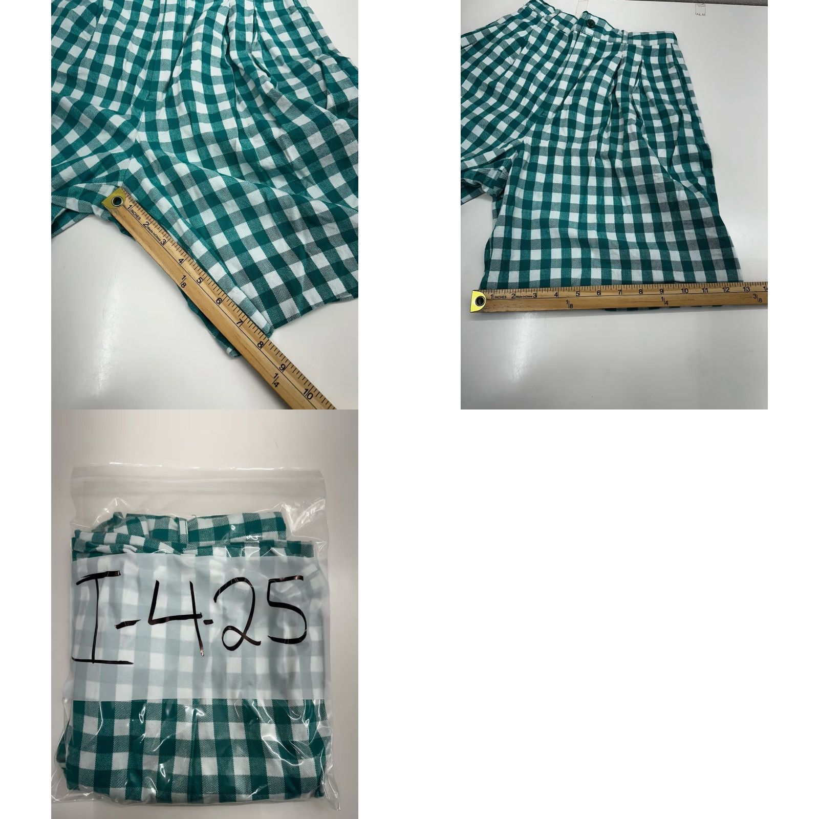 Vintage Rafaella Petites Womens Shorts High Waisted Checkered Teal White 6P Blue Cotton Casual Womens Shorts Size 28" / US 6 / IT 42 - 8 Thumbnail