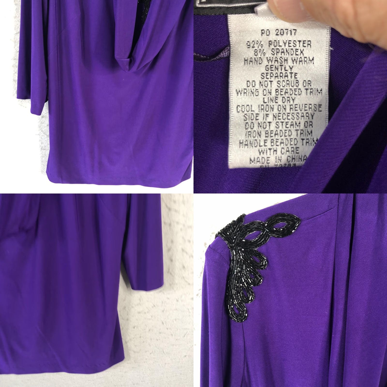 Alex Evenings Alex Evenings Top Womens Large Purple Cowl Neck Beaded Shoulder Elegant Blouse Size L / US 10 / IT 46 - 8 Thumbnail