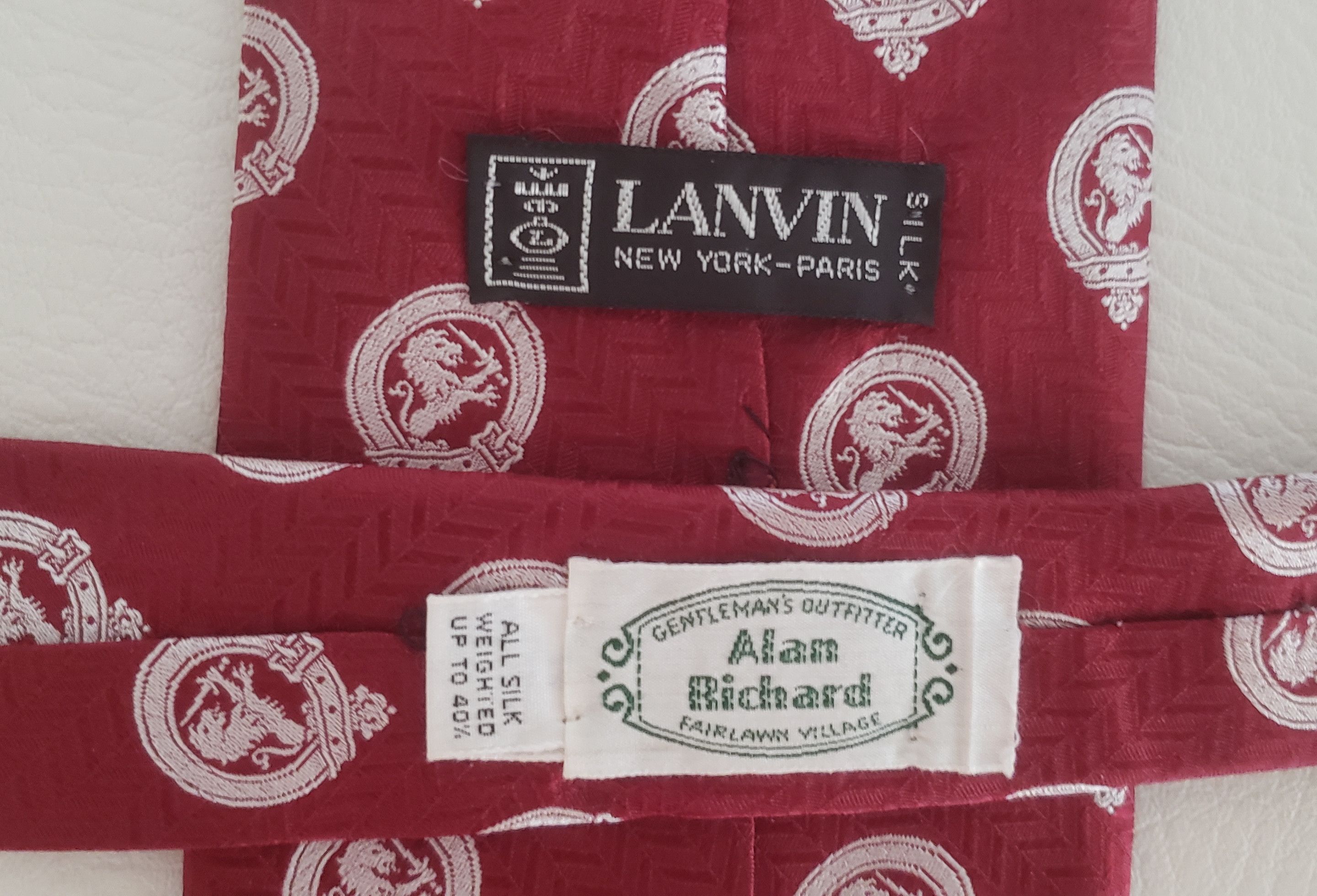 Lanvin Lanvin silk neck tie 1970s dark red with lions Size ONE SIZE - 5 Thumbnail