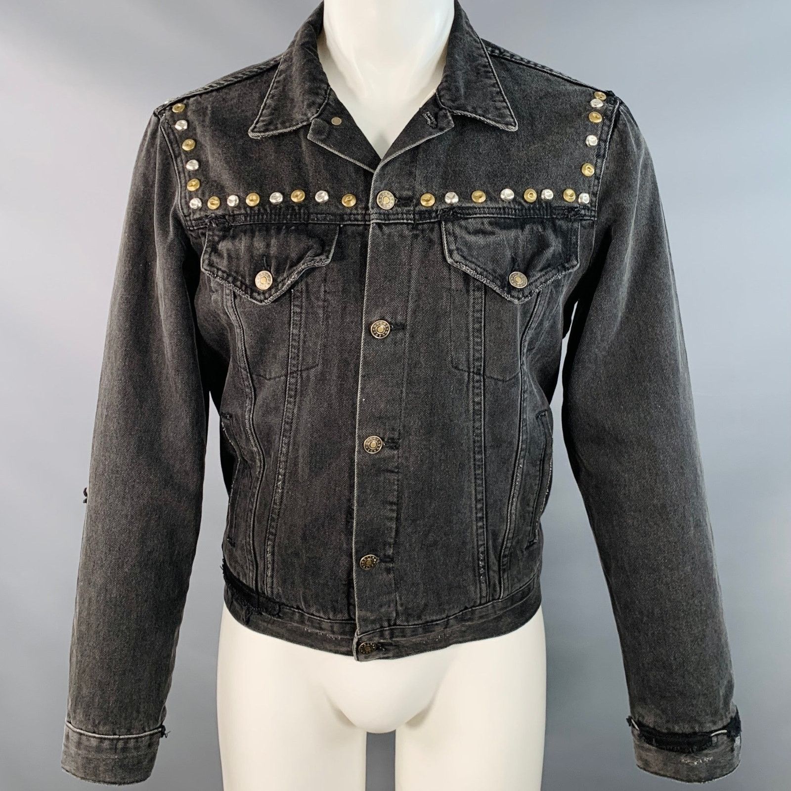 Gucci Hollywood Grey Painted Cotton Distressed Studded Denim Size US M / EU 48-50 / 2 - 1 Thumbnail