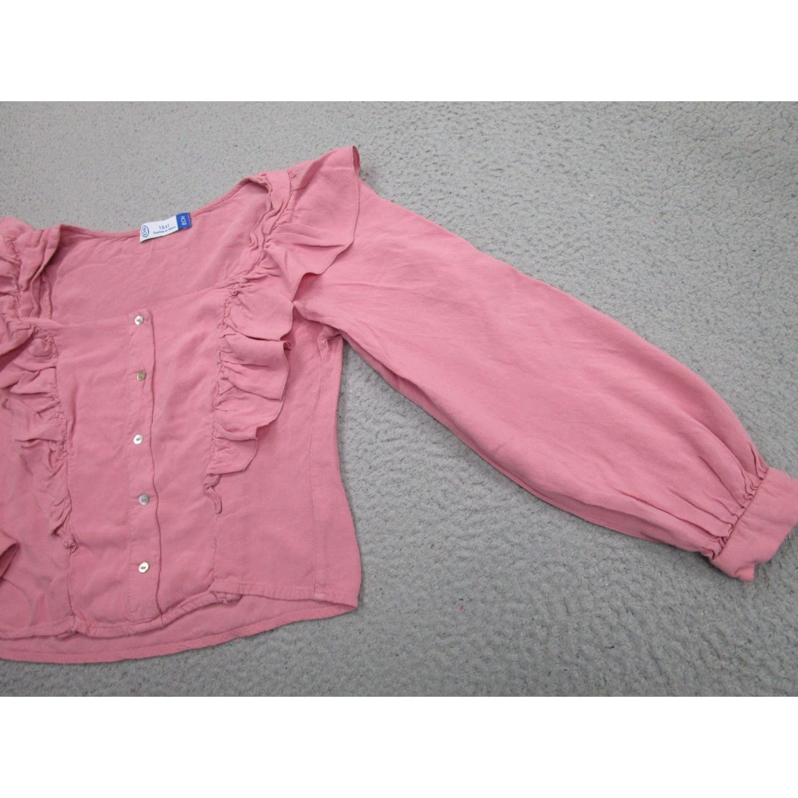 C&A C&A 1841 Shirt Womens Pink XS Ruffle Button Front Long Sleeve Boho Blouse Size XS / US 0-2 / IT 36-38 - 7 Thumbnail