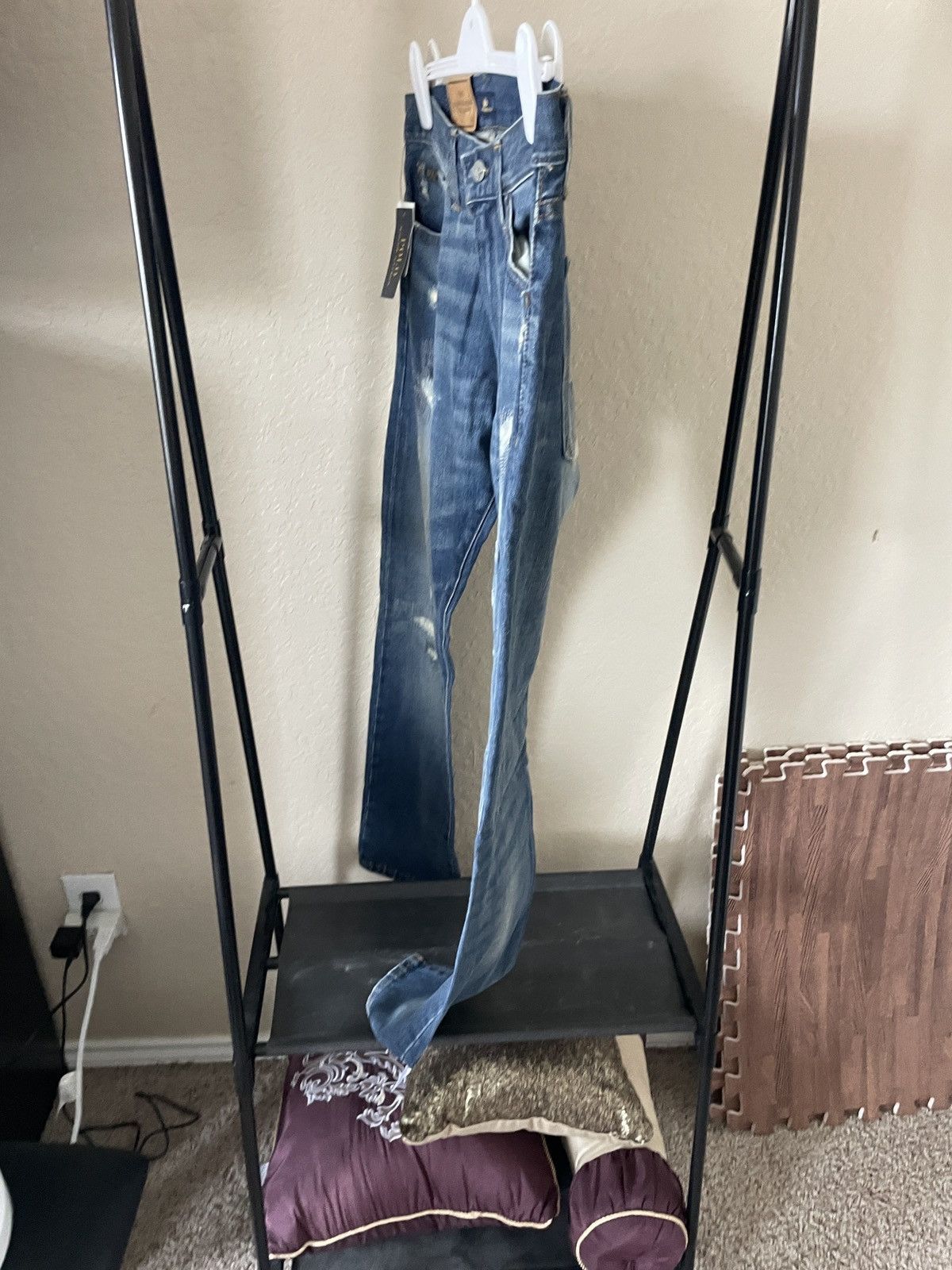 Polo Ralph Lauren Varick Slim Straight distressed patchwork jeans nwt 188.00 Size US 33 - 7 Thumbnail