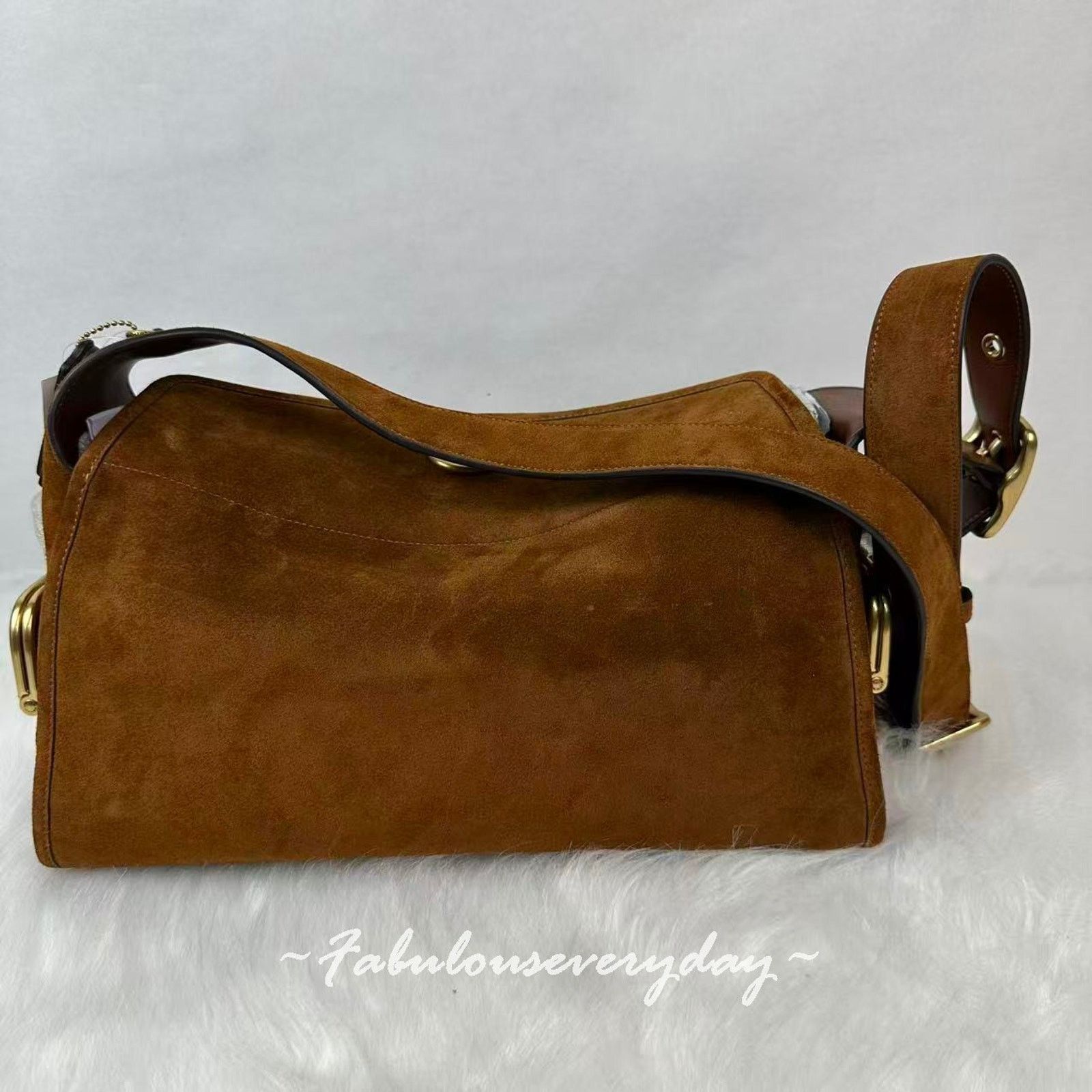 Coach Coach Turnlock Haversack Crossbody Suede Brass/Warm Brown Size ONE SIZE - 4 Thumbnail