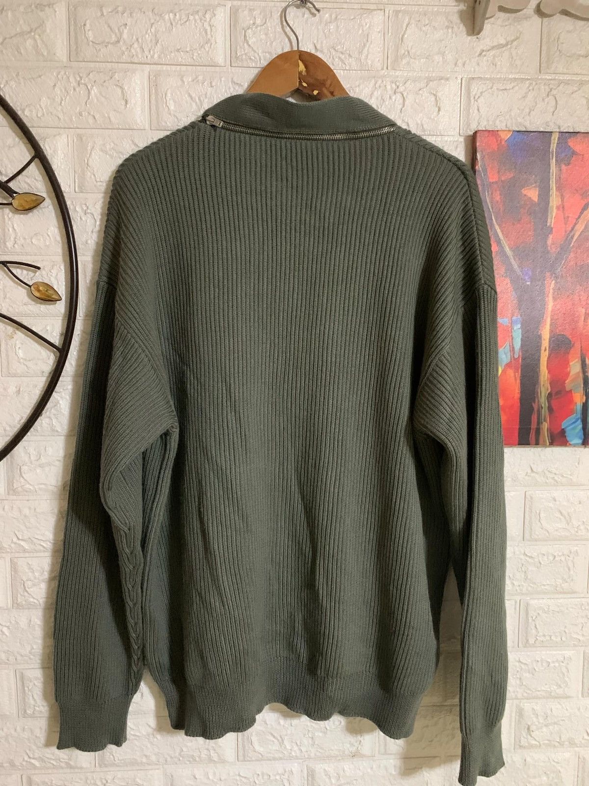 Designer × Moschino Moschino Ribbed Wool Cardigan with Zip Olive Size US L / EU 52-54 / 3 - 2 Thumbnail