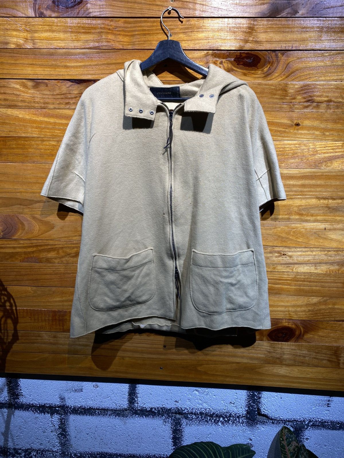 Designer Cividini Italy Beige Short Sleeve Hoodie Jacket – Women’s Size M / US 6-8 / IT 42-44 - 3 Thumbnail