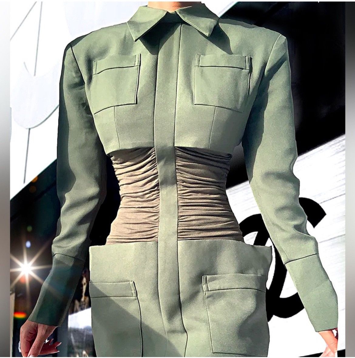 Designer × Other NWT, Lavishly Paris Designer Army Cape Designer Mini Dress. Size M / US 6-8 / IT 42-44 - 7 Thumbnail