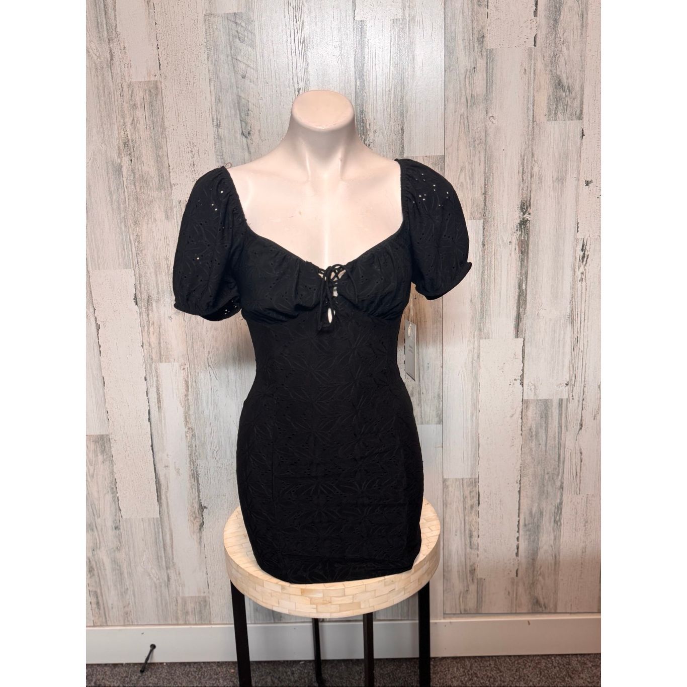 Other Blishe Black Puff Sleeve Mini Dress | Eyelet Lace Sweetheart Size M / US 6-8 / IT 42-44 - 6 Thumbnail