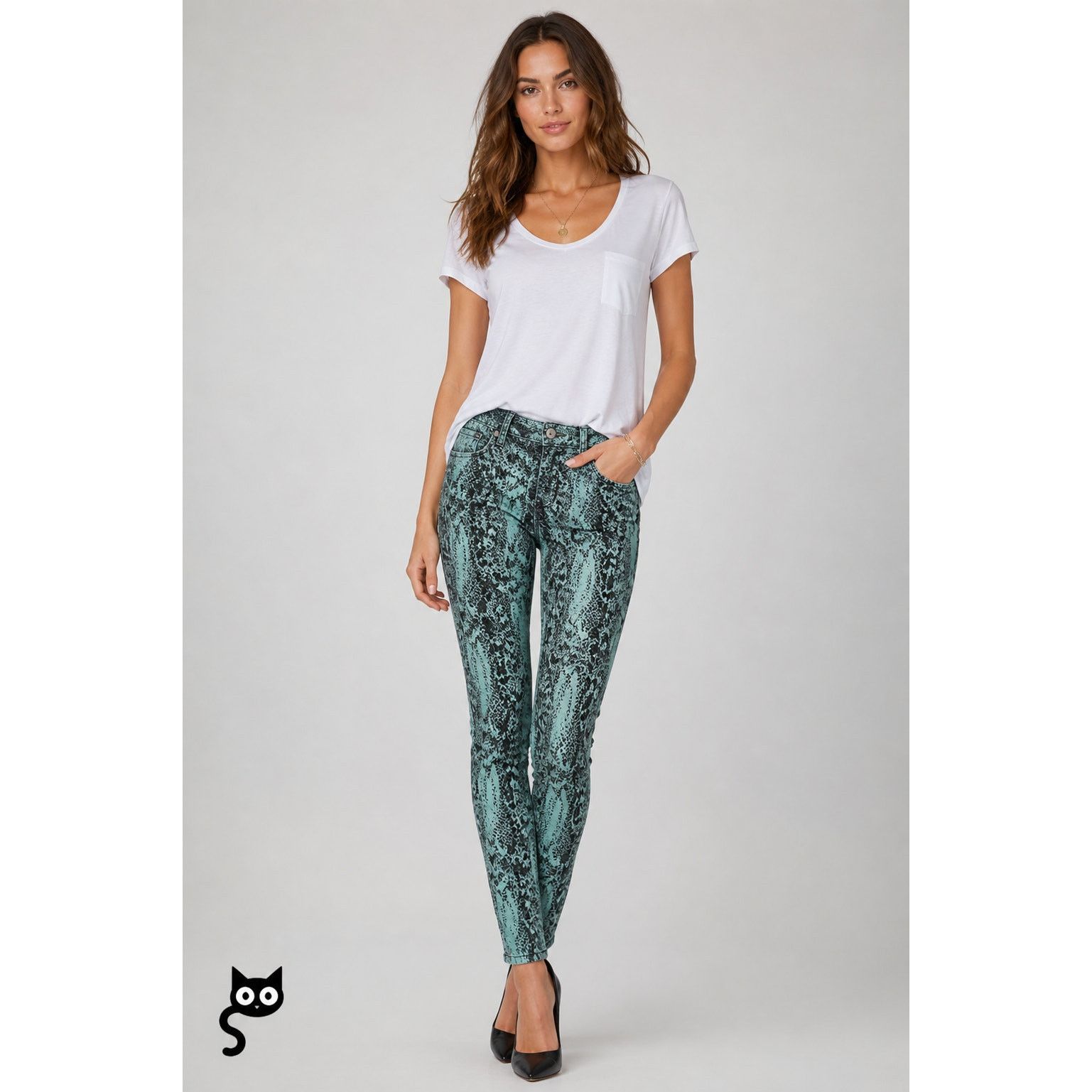 Hudson Hudson Teal & Black Snakeprint Nico Skinny Midrise Jean 26 Size 26" / US 2 / IT 38 - 3 Thumbnail
