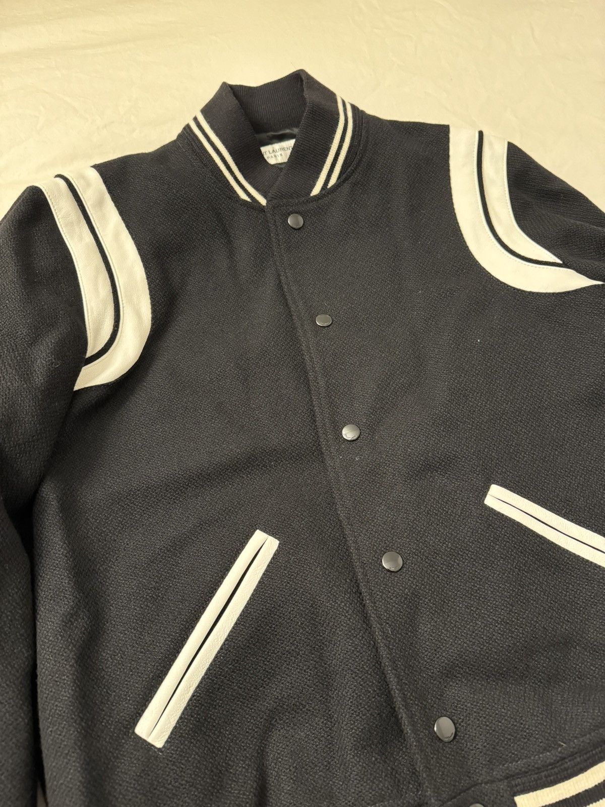 Saint Laurent Paris 🔥Brand New🔥Teddy Leather-Trimmed Wool Bomber Jacket Size US M / EU 48-50 / 2 - 5 Thumbnail
