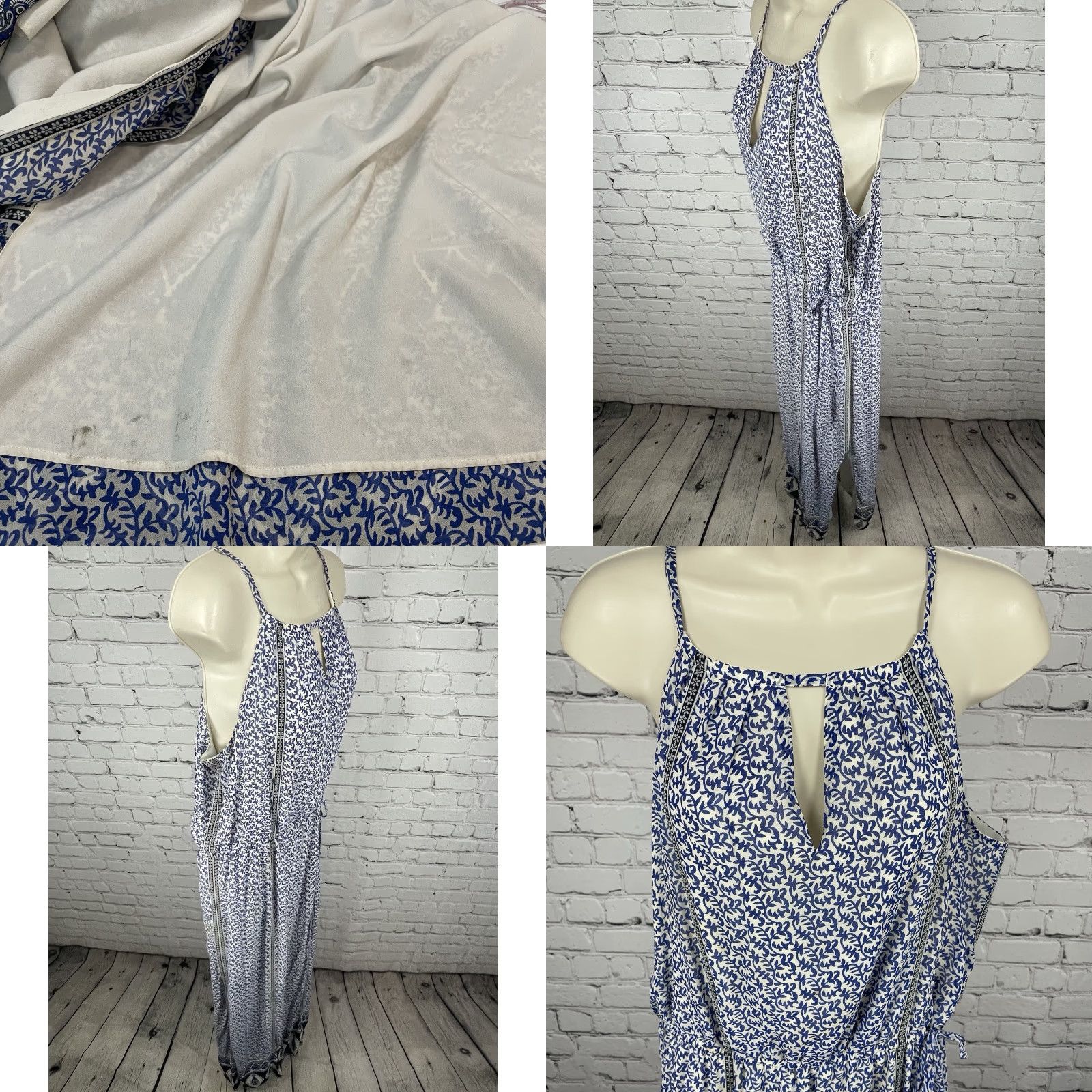 Joie JOIE Maxi Dress Blue & White Silk Chiffon Printed Side Slits Lined Sleeveless Size Large L Size L / US 10 / IT 46 - 9 Thumbnail