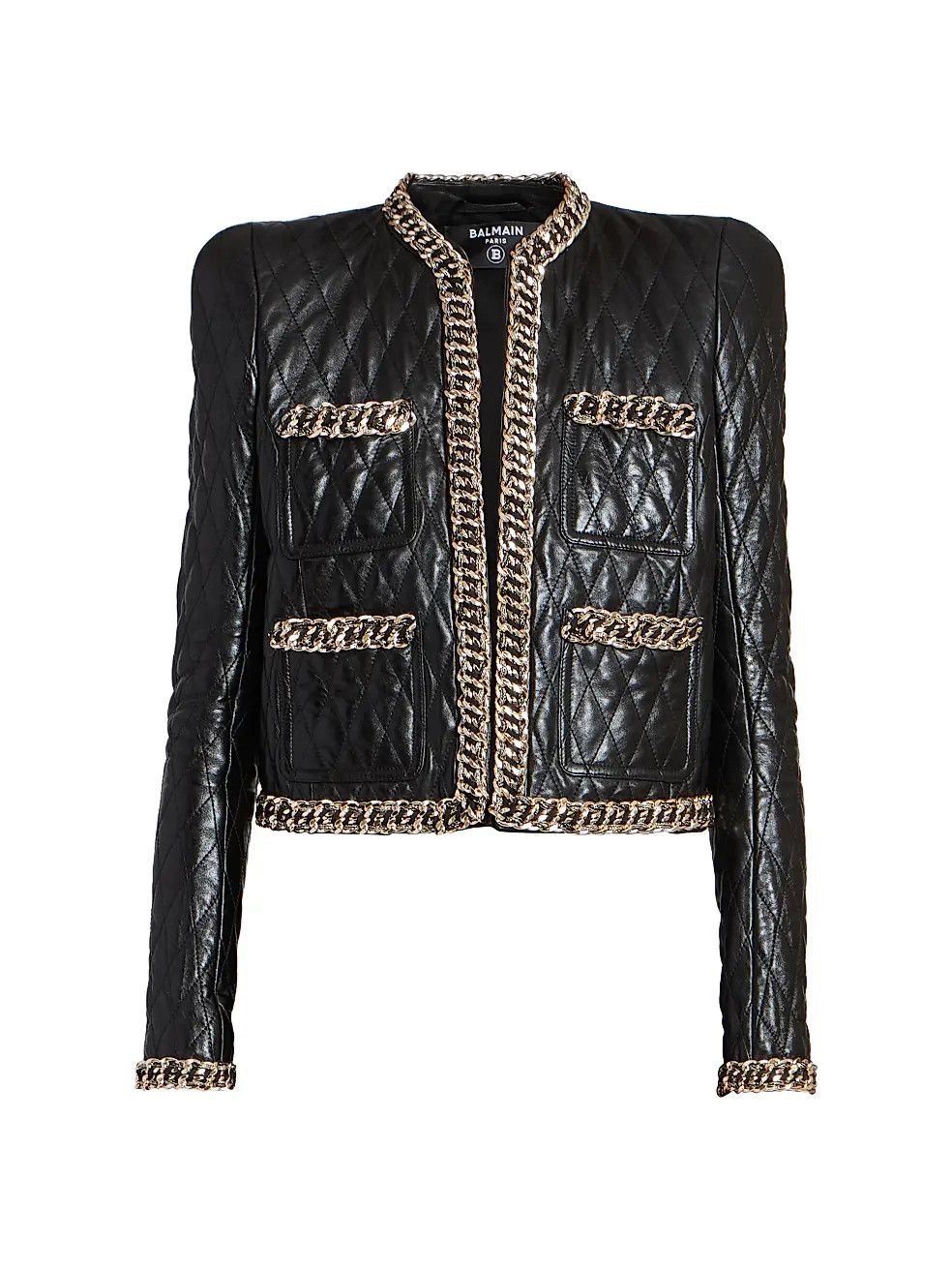 o1s1wg110825 Quilted Leather Chain Jacket in Black