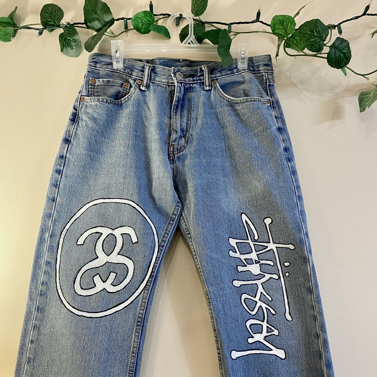 Levi's Custom Painted Levis Stussy Denim Jeans Size US 33 - 2 Thumbnail