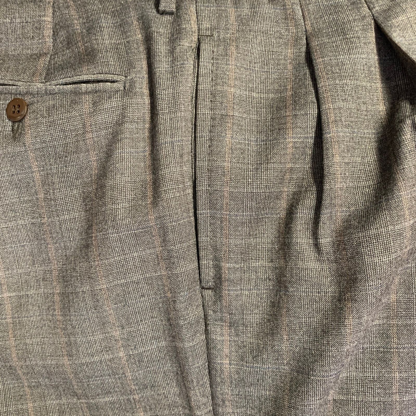 Luciano Barbera LUCIANO BARBERA 38 Brown Plaid Wool Notch Lapel Pleated Suit Size 38R - 14 Thumbnail