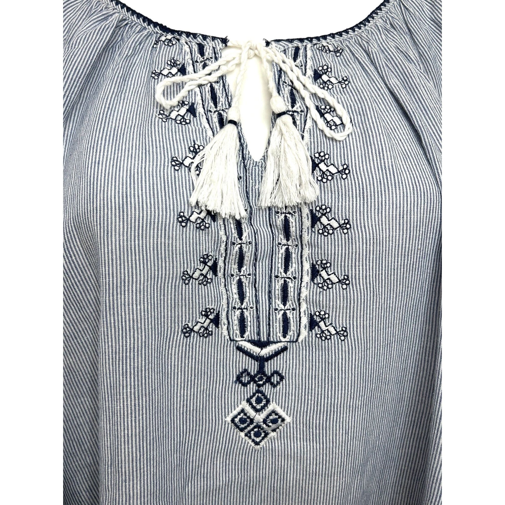 Other Westport Blouse 1X Blue White Peasant Boho Long Sleeve Embro Size XL / US 12-14 / IT 48-50 - 9 Thumbnail