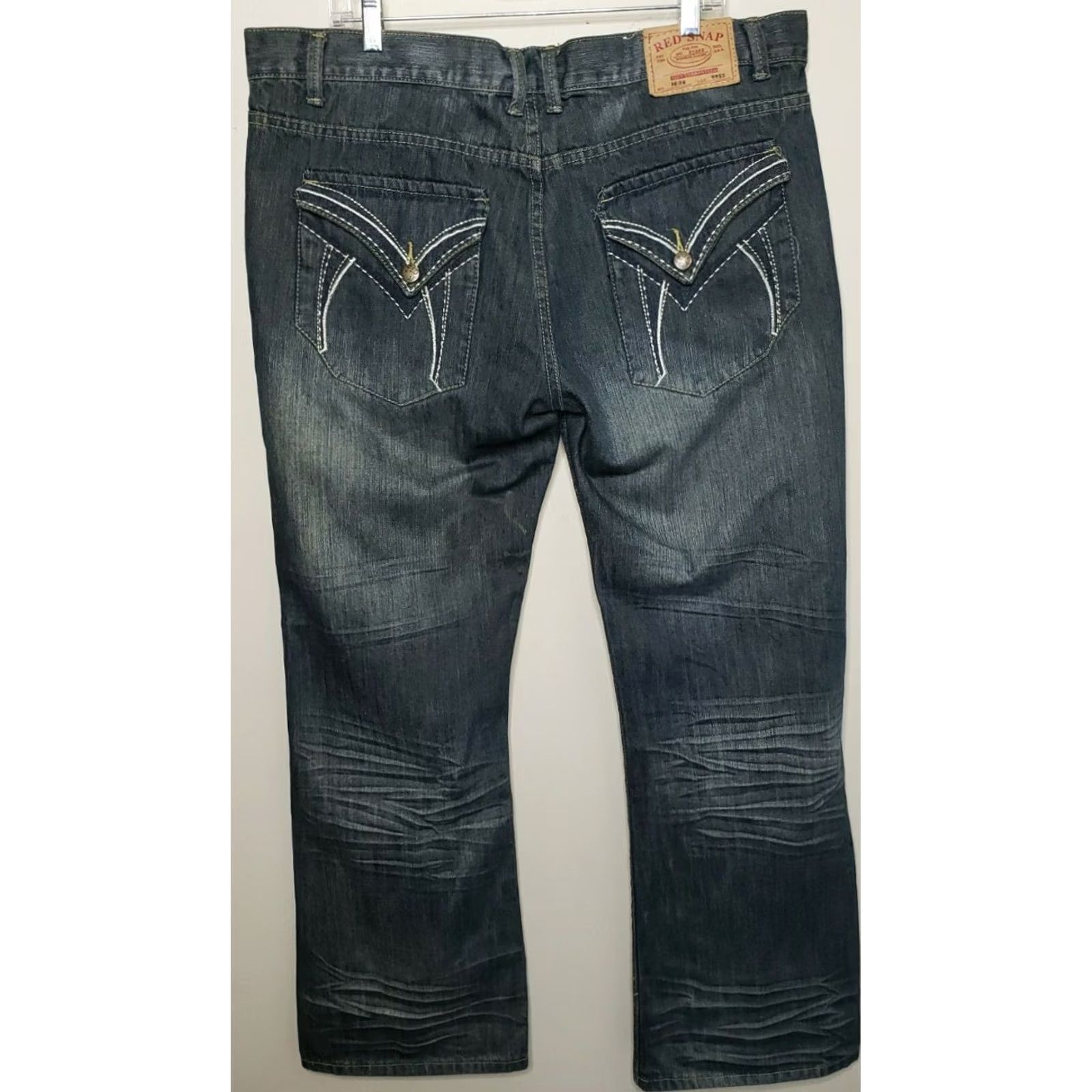 J Brand Red Snap Jeans Distressed Embroidered 5-Pocket Relaxed Straight Size 36 x 32 Blue Denim Men Jeans Size US 36 / EU 52 - 4 Thumbnail