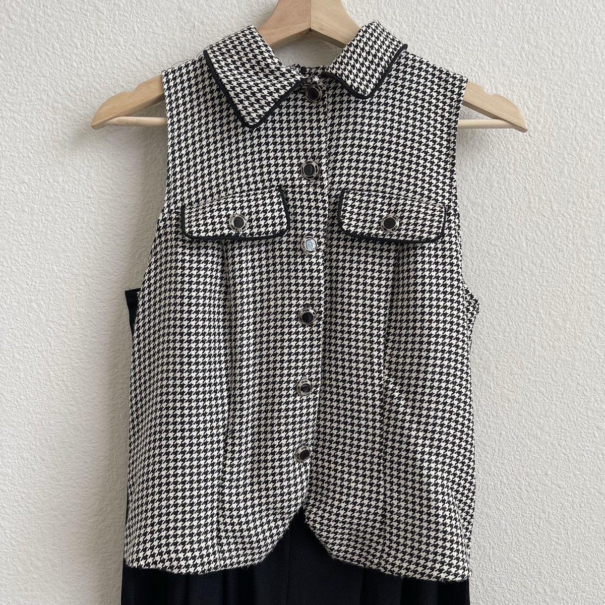 Vintage CITY TRIANGLES Vintage 90s Black White Houndstooth Jumpsuit Size 32" / US 10 / IT 46 - 3 Thumbnail