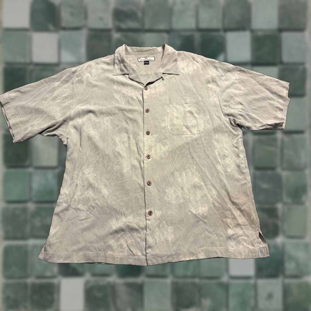 Tommy Bahama TOMMY BAHAMA Button Up Shirt Mens XL 100% Silk Olive Green Floral Short Sleeve Shirt Size US XL / EU 56 / 4 - 1 Thumbnail