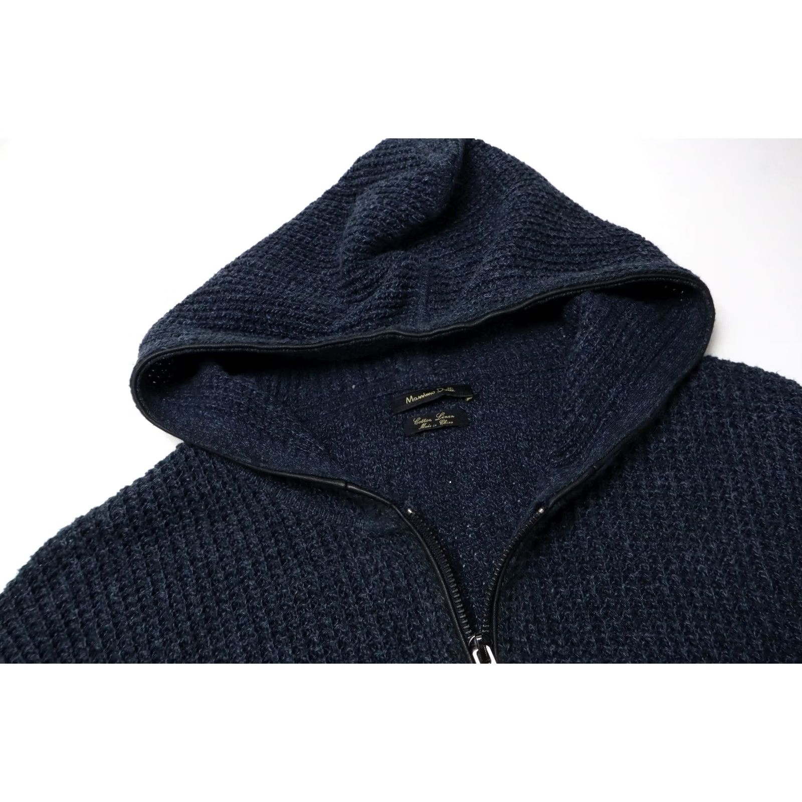 Massimo Dutti MASSIMO DUTTI Jumper Men's XL Full Zip Knitted Hooded Blue Cotton Linen Blend Size US XL / EU 56 / 4 - 4 Thumbnail
