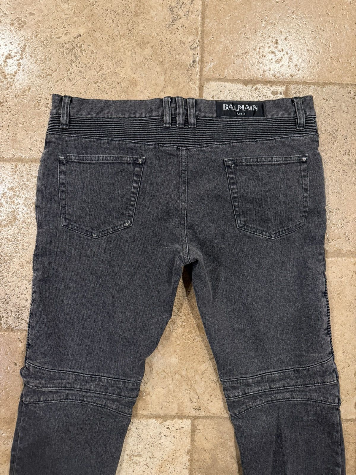 Balmain Balmain Moto Biker Distressed Gray Wash Denim Jeans Size US 35 - 8 Thumbnail
