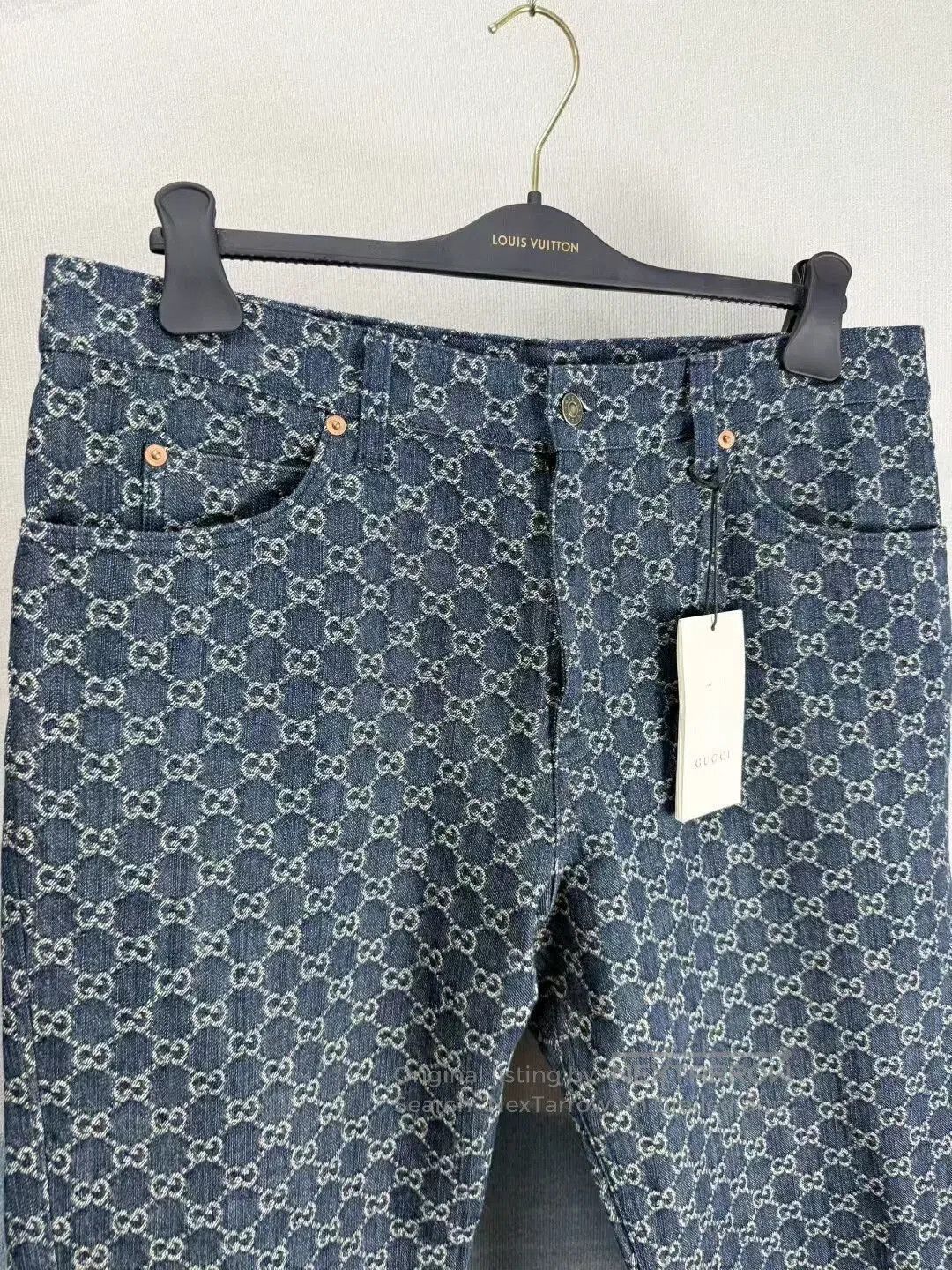Gucci Gucci Blue Denim Pants with Logo Print. Size US 38 / EU 54 - 2 Thumbnail