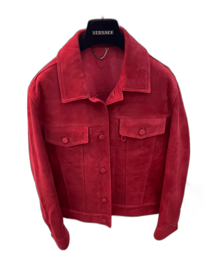 Classic Red Suede Jacket with 3D Logo
