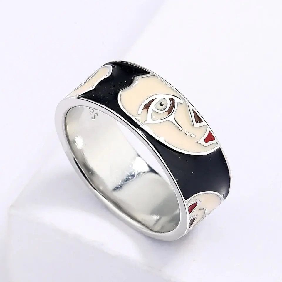 Japanese Brand Creative Handmade Irregular Half Face Enamel Heart Ring Size ONE SIZE - 6 Thumbnail