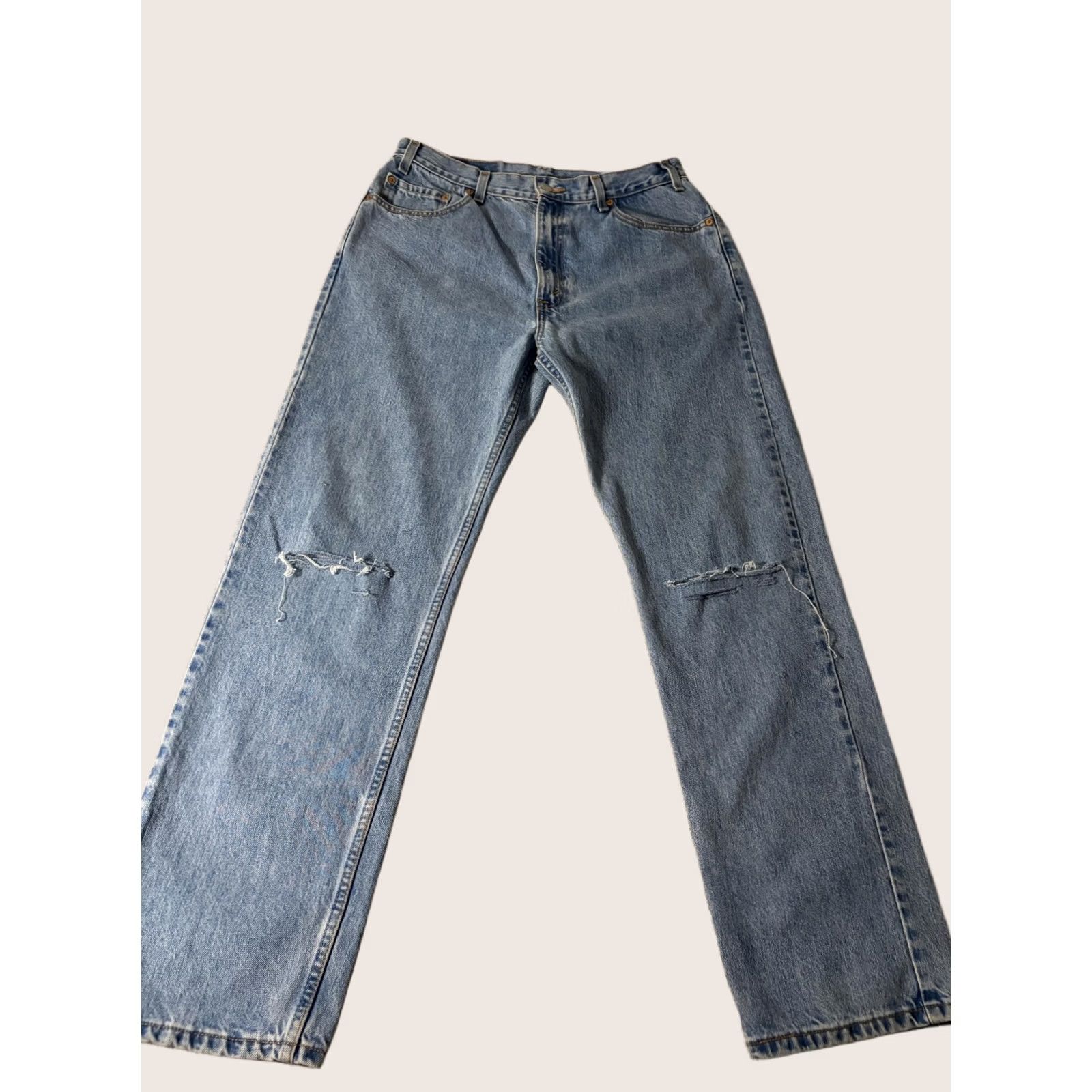 Levi's Levi's 505 Jeans Mens 36x30 Light Wash Blue Regular Straight Denim Distressed Pockets Vintage No Size US 36 / EU 52 - 1 Thumbnail