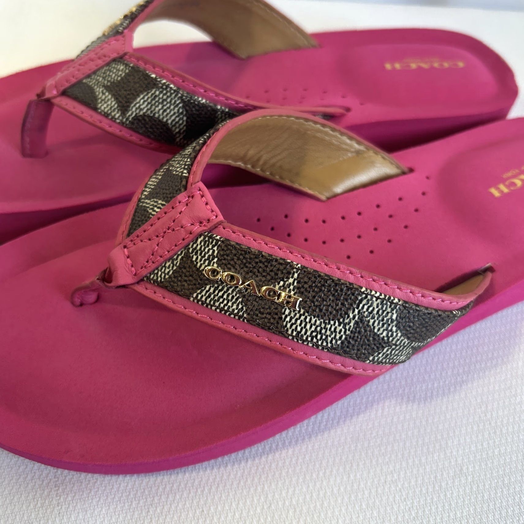Coach Coach Judy Brown Pink Flip Flops Women’s 9.5 Sandal B Leather Slip On Casual Womens Size US 10 / IT 40 - 3 Thumbnail