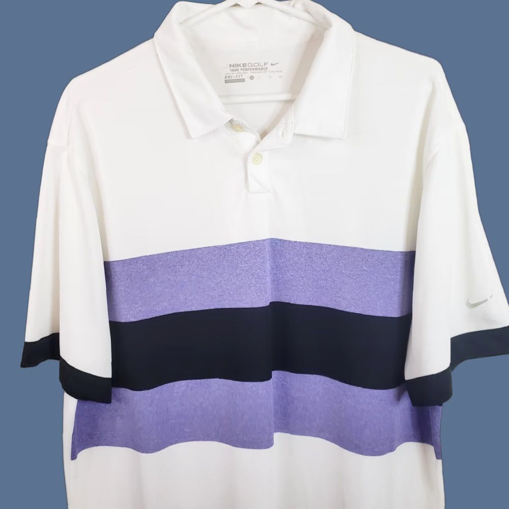 Nike Nike Golf Tour Performance Polo Shirt Men XL Colorblock Purple White DriFit Breathable Moisture Wicking Quick Dry Wrinkle Resistant Logo Golf Shirt Size US XL / EU 56 / 4 - 1 Thumbnail