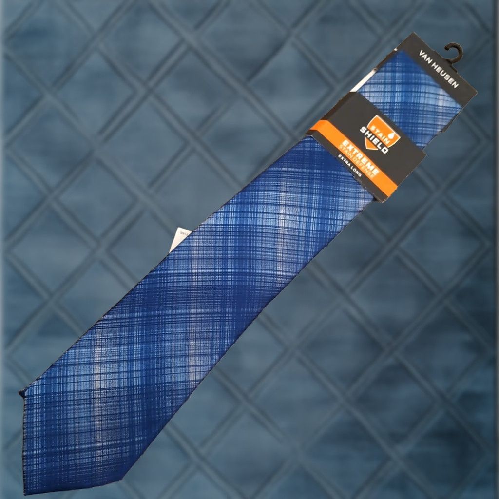 Van Heusen Van Heusen Tie Men Long Blue Plaid Polyester Stain Shield Necktie Extra Long Size ONE SIZE - 1 Thumbnail