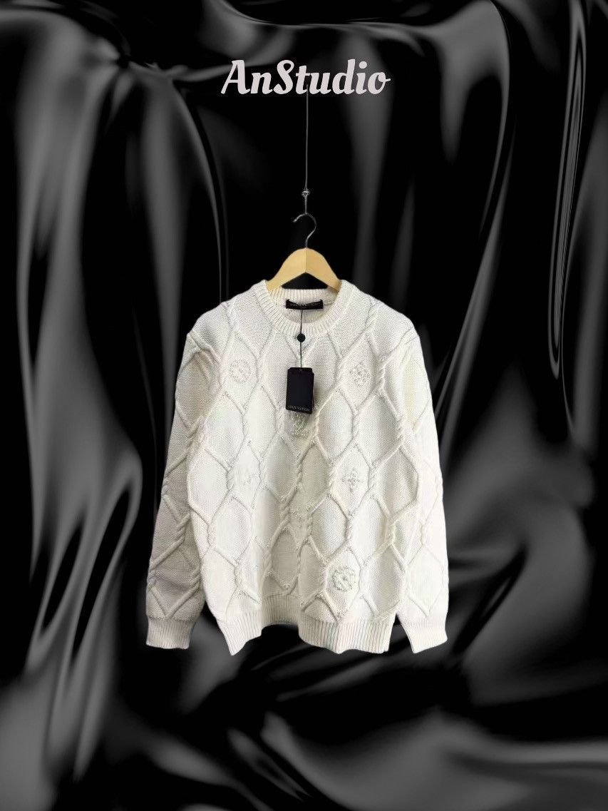 Louis Vuitton Embellished Cable Knit Wool Crewneck Sweater