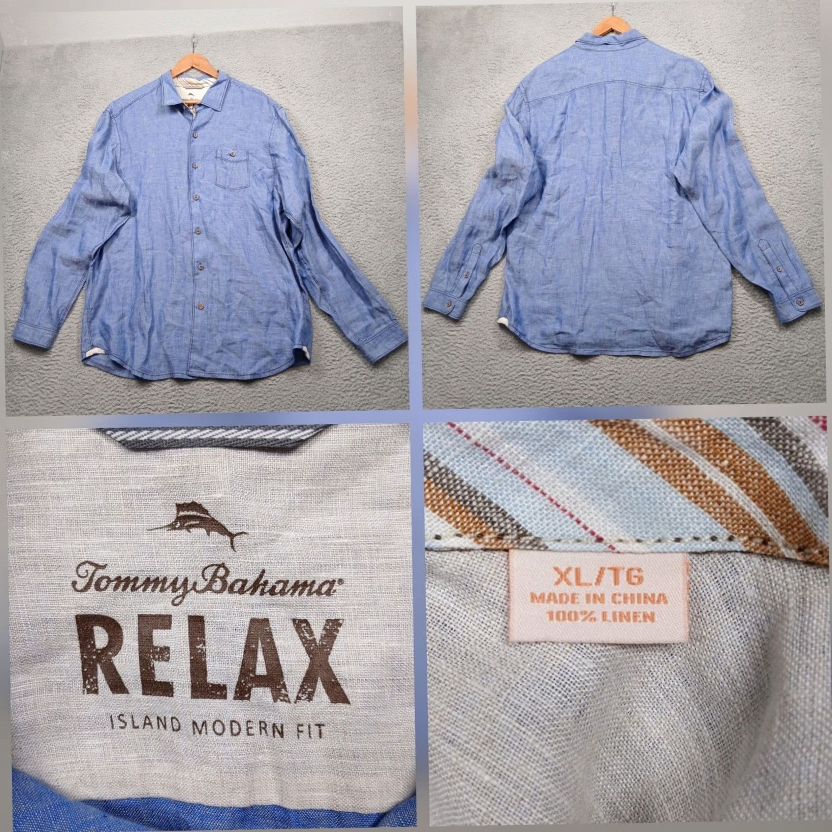 Tommy Bahama Tommy Bahama Relax Linen Shirt Men's XL Blue Island Modern Fit Long Sleeve Button-Down Shirt Size US XL / EU 56 / 4 - 2 Thumbnail