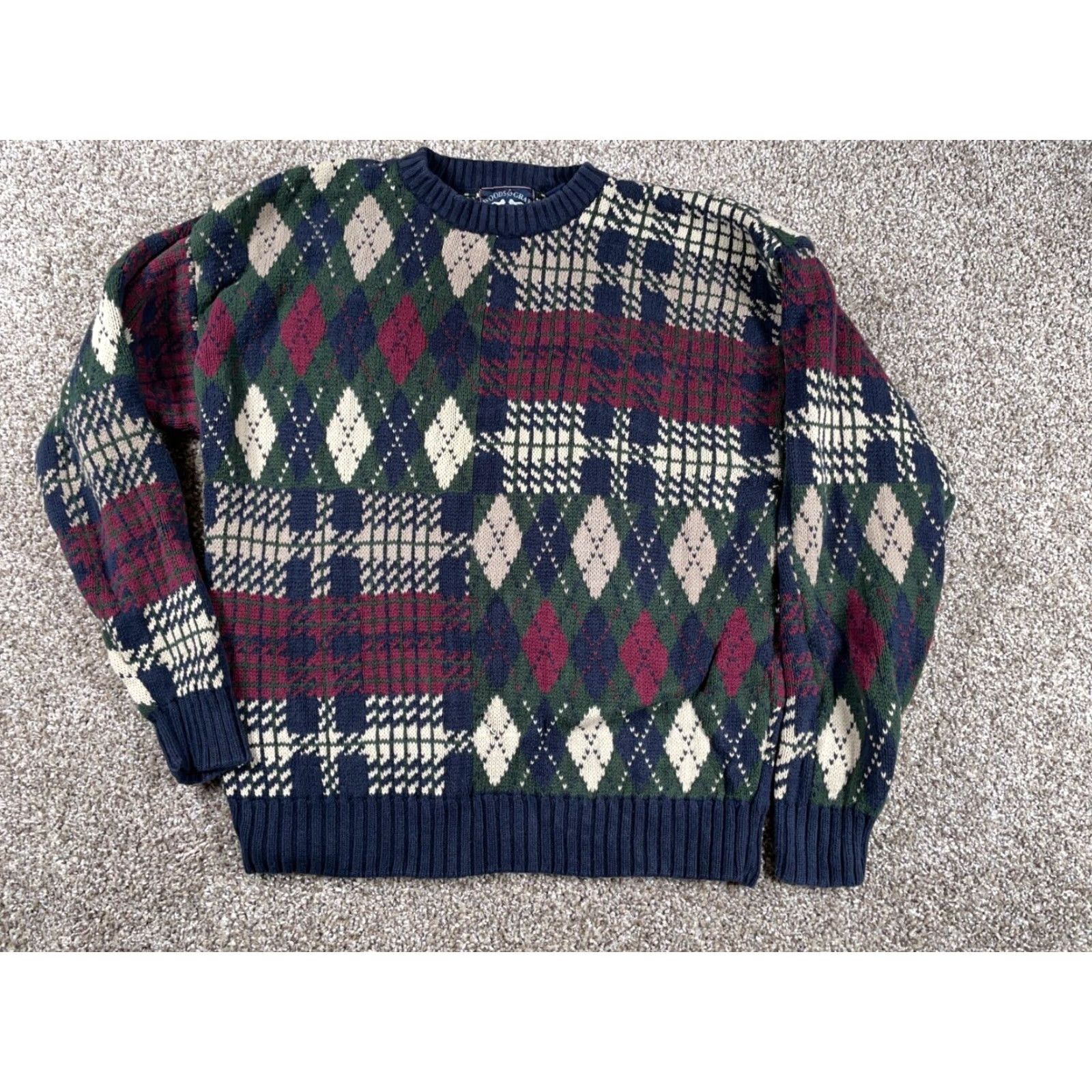Vintage VINTAGE Woods & Gray Men's XL Sweater Chunky Knit Pullover Casual Blue Plaid Cotton Winter Size US XL / EU 56 / 4 - 3 Thumbnail