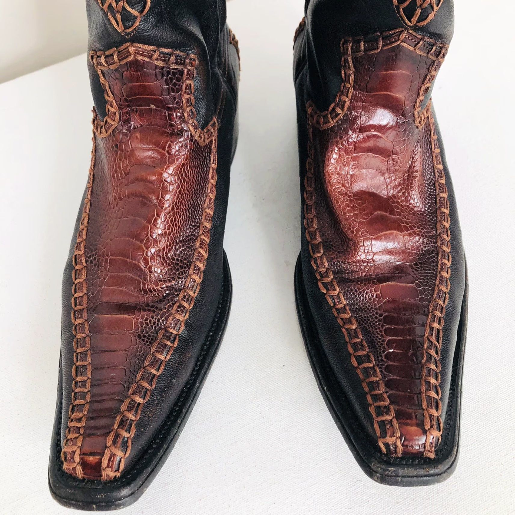 Vintage Lucchese RANCHO SEMENTAL Western Boot Mens US8 Exotic Brown Cowboy Boots Size US 8 / EU 41 - 2 Thumbnail