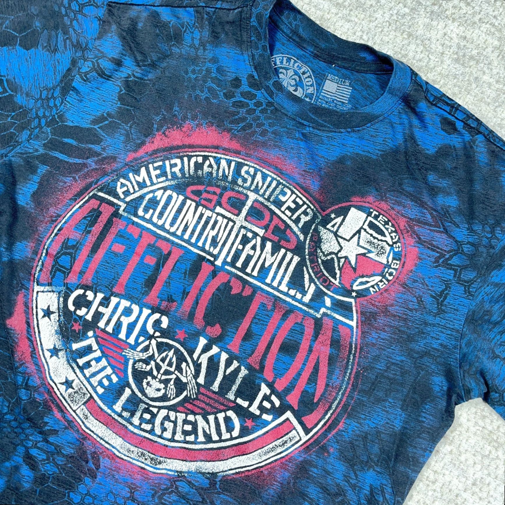Affliction Affliction Shirt Men Medium Blue Tee Live Fast Chris Kyle MMA Spell Out Tie Dye Graphic Print Size US M / EU 48-50 / 2 - 3 Thumbnail