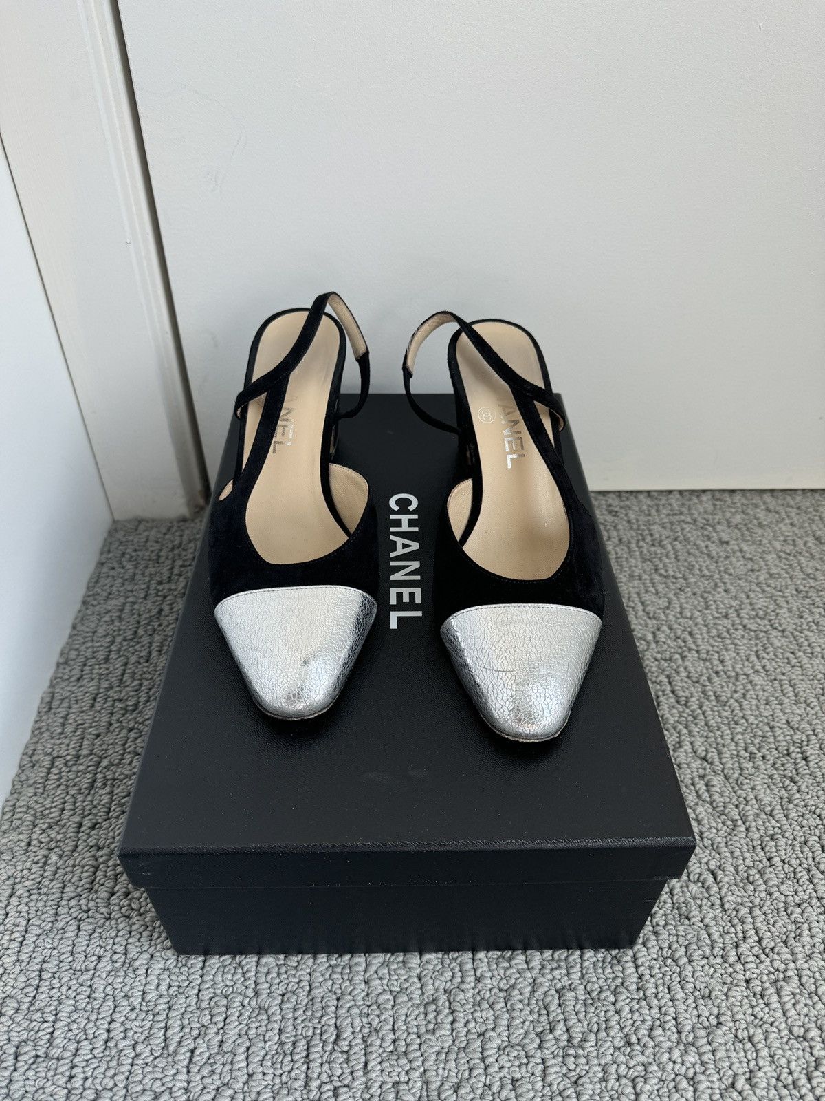 Chanel Women’s Cap Toe Slingback Pumps Suede Size US 5.5 / IT 35.5 - 1 Thumbnail