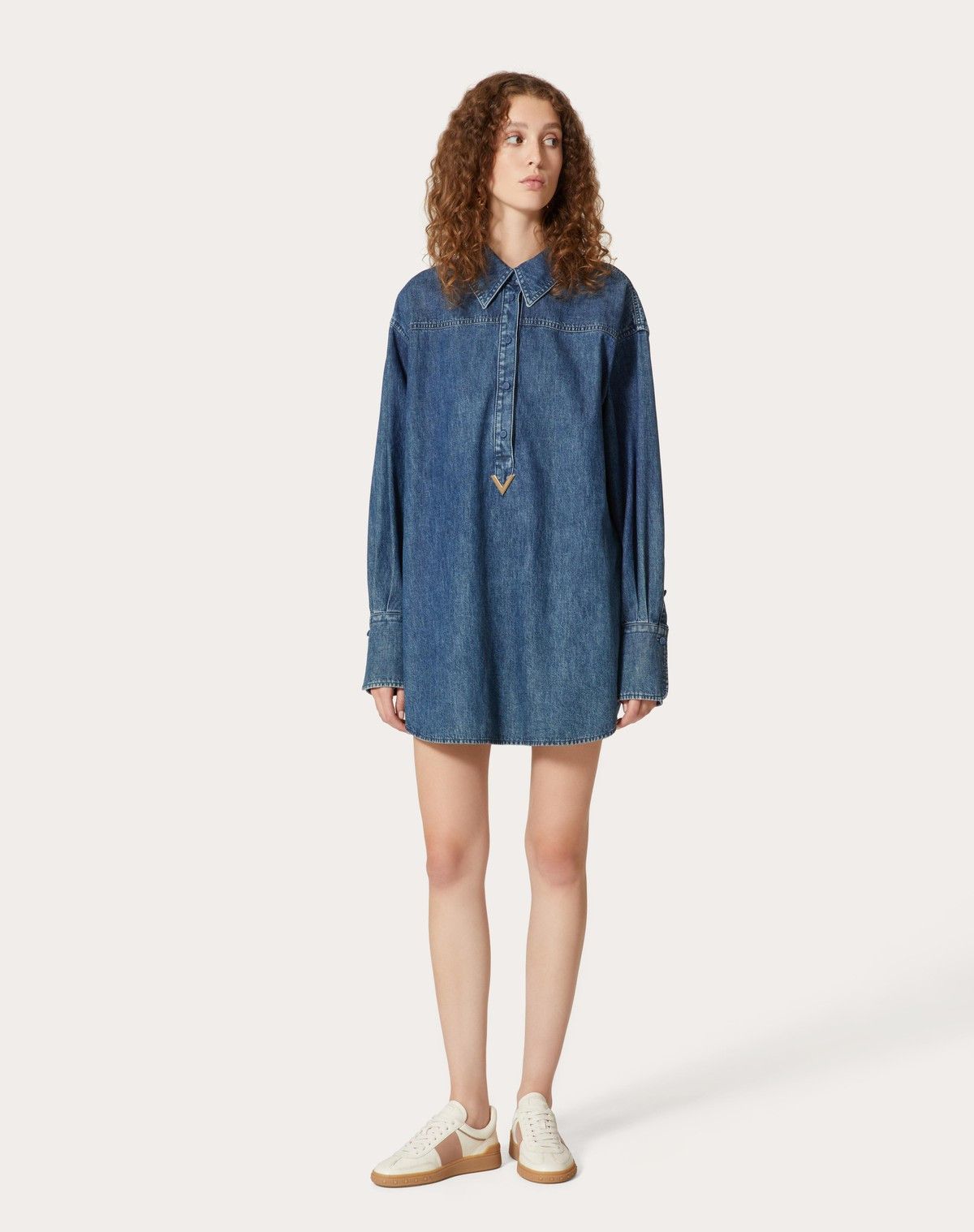 Valentino o1s1wg110525 Denim Chambray Dress in Medium Blue Size XL / US 12-14 / IT 48-50 - 4 Thumbnail