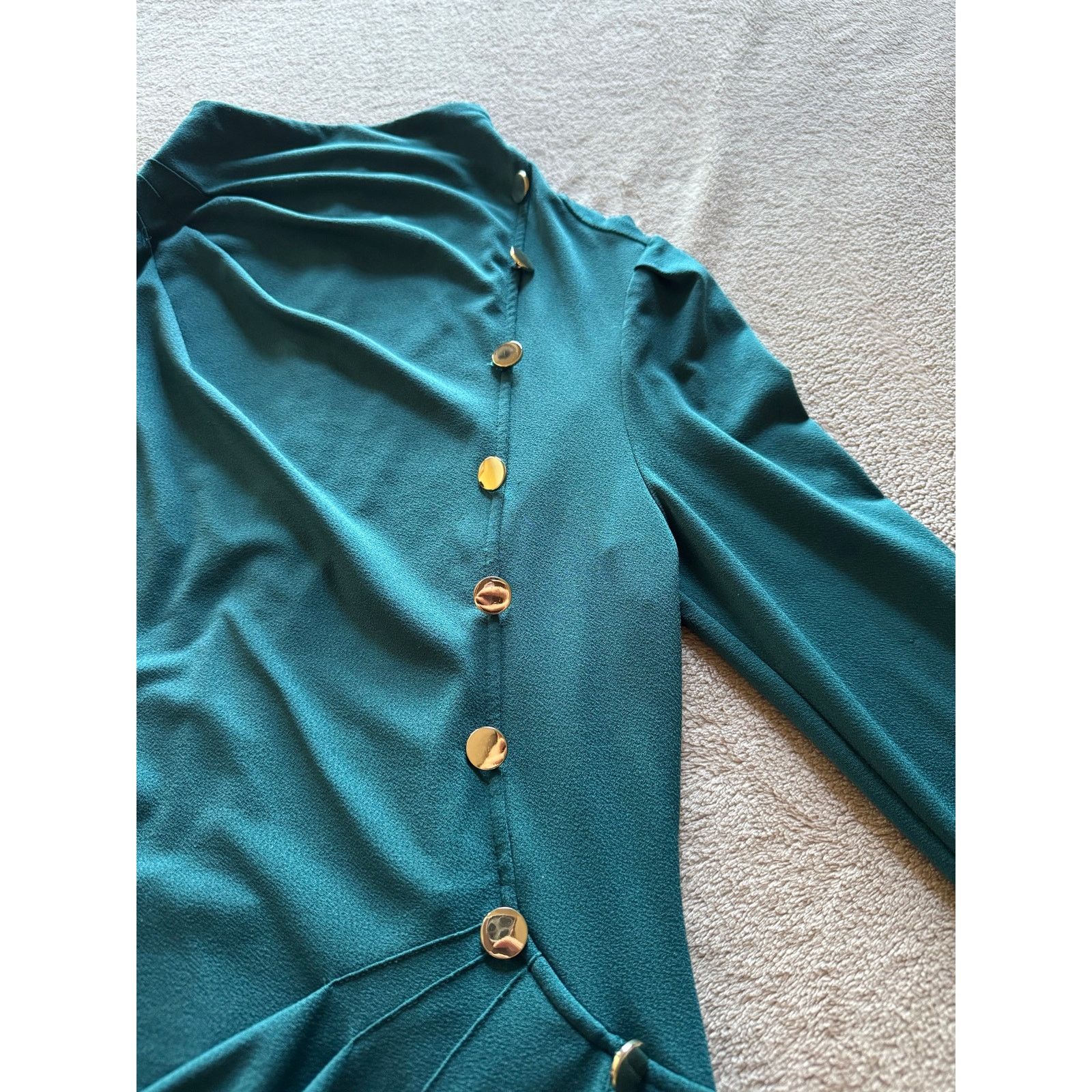 Georges Marciano Marciano Guess Teal Bodycon Dress Gold Coin Buttons Draped Size XS / US 0-2 / IT 36-38 - 3 Thumbnail