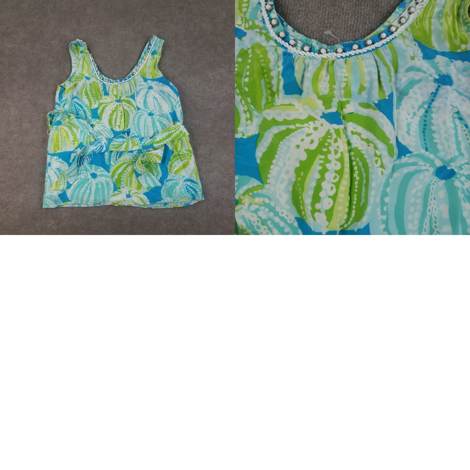 Lilly Pulitzer VINTAGE Lilly Pulitzer Tank Womens Size 8 Blue Belted Silk Geometric Size M / US 6-8 / IT 42-44 - 10 Thumbnail