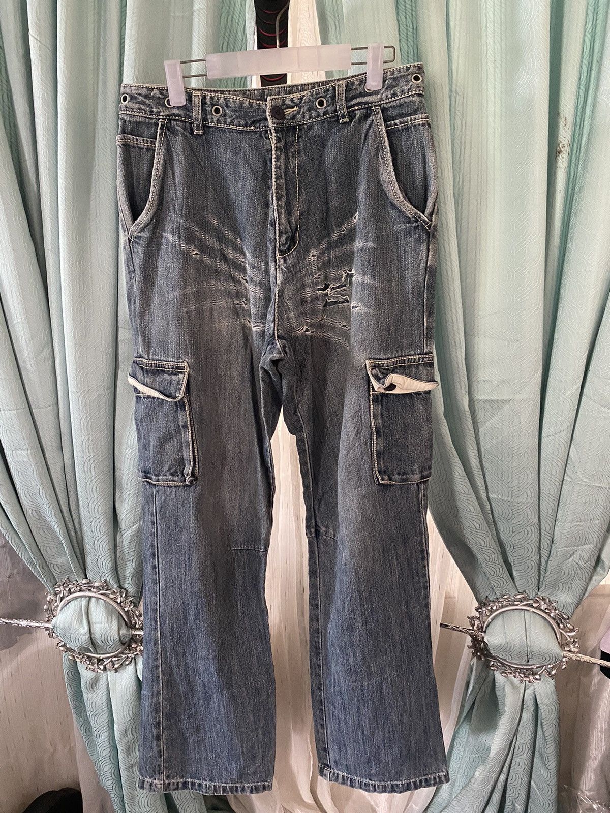 image of Vintage Allix Distressed Design Japan Cargo Jeans in Blue, Men's (Size 30)