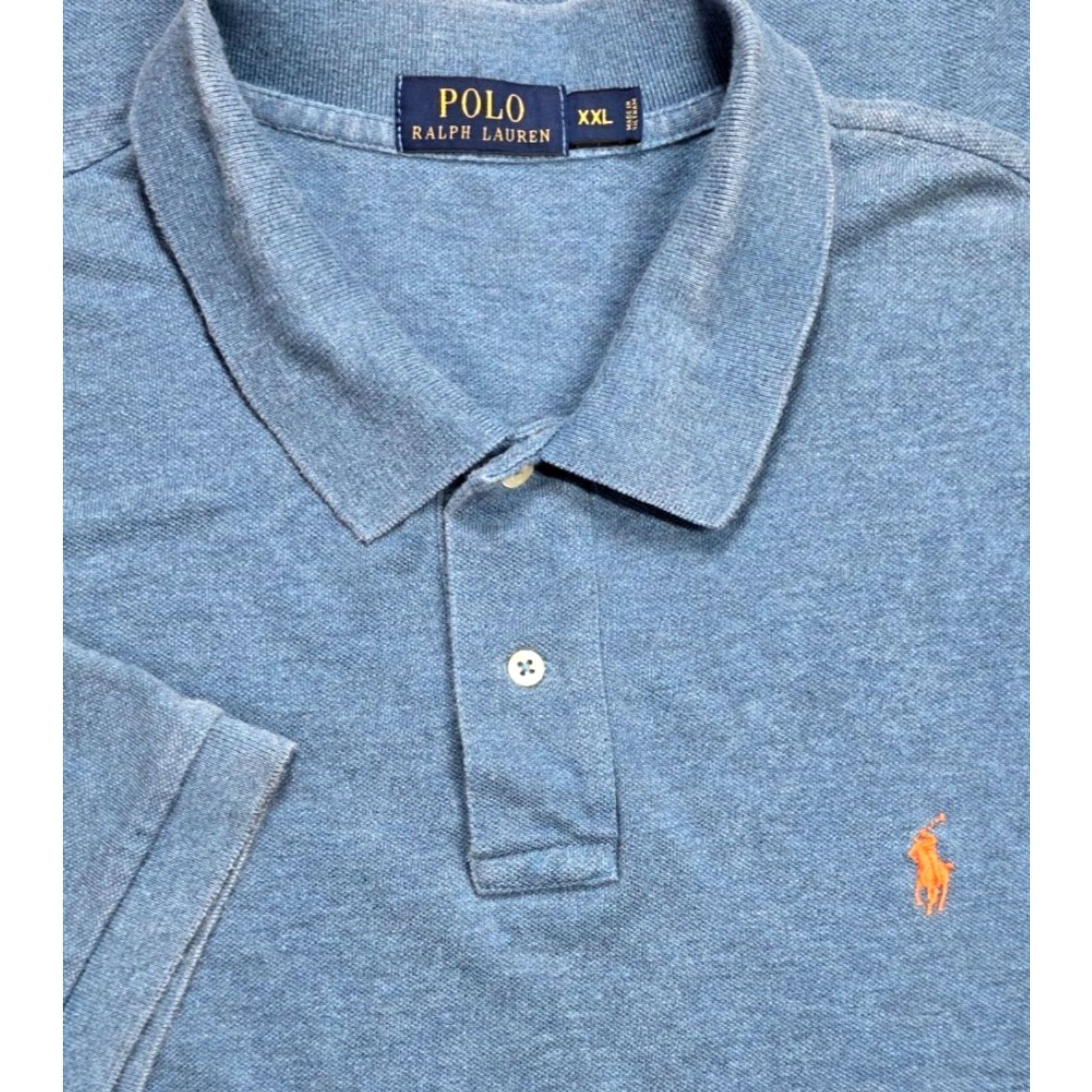 Polo Ralph Lauren Polo Ralph Lauren Polo Shirt Mens 2XL Blue Orange Pony Short Sleeve Pique Textured Size US XXL / EU 58 / 5 - 2 Thumbnail