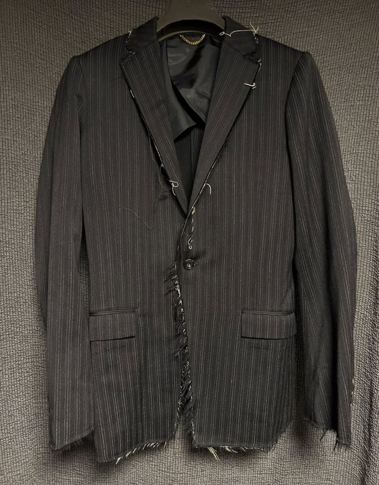 The Viridi-anne The Viridi-Anne Striped Distressed Frayed Blazer Size 38L - 1 Thumbnail