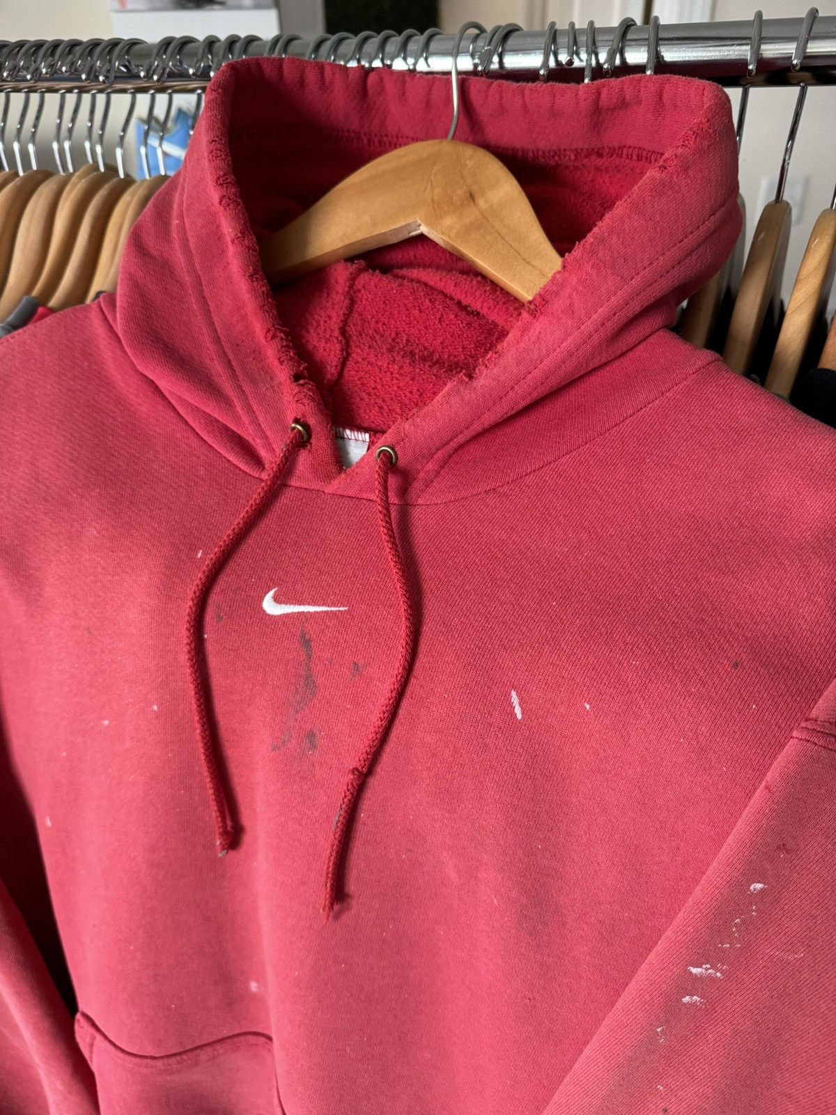 image of Nike Center Swoosh Thrashed Hoodie XL in Red, Men's