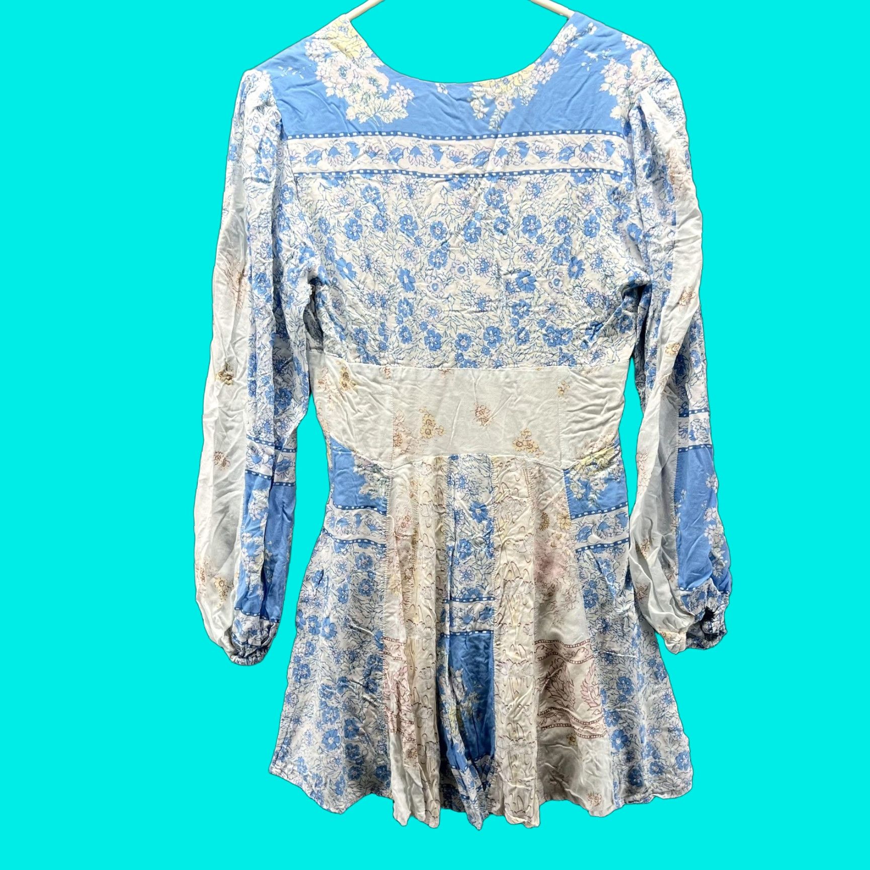 Free People Free People Dress Womens Small Petite Blue Floral Boho V Neck Tassel Gold Size S / US 4 / IT 40 - 1 Thumbnail
