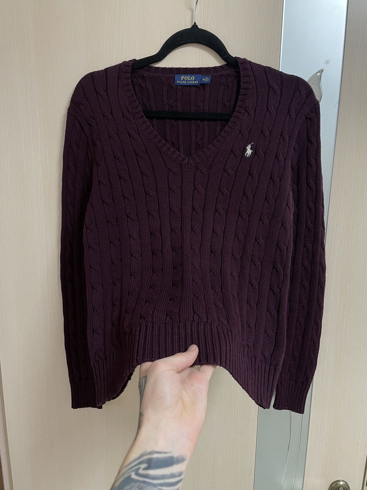 Polo Ralph Lauren Polo Ralph Lauren Cable Knit Sweater V Neck Women’s Burgundy Size M / US 6-8 / IT 42-44 - 4 Thumbnail