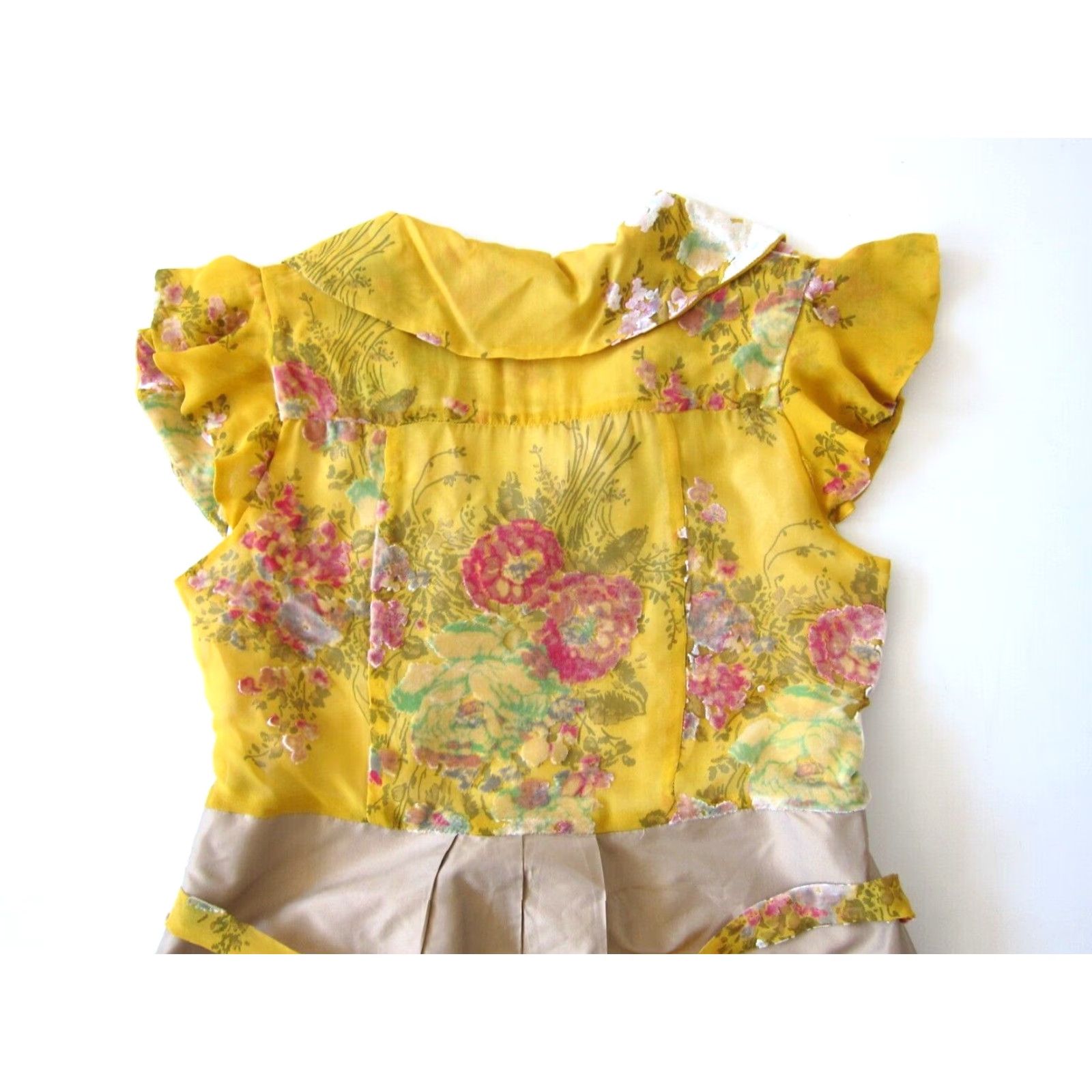 Vintage Black Label San Francisco Yellow Pink Floral Brown Collared Shirt Dress Women 10 Size L / US 10 / IT 46 - 6 Thumbnail
