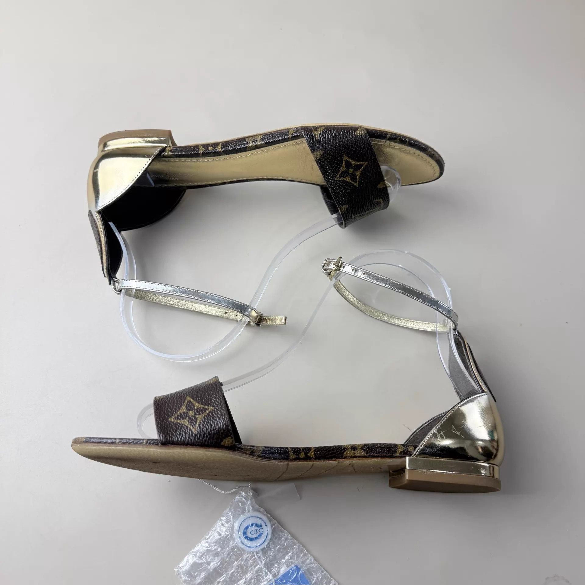 Louis Vuitton LV Monogram gold tan strappy sandals 36.5 Size US 6 / IT 36 - 5 Thumbnail