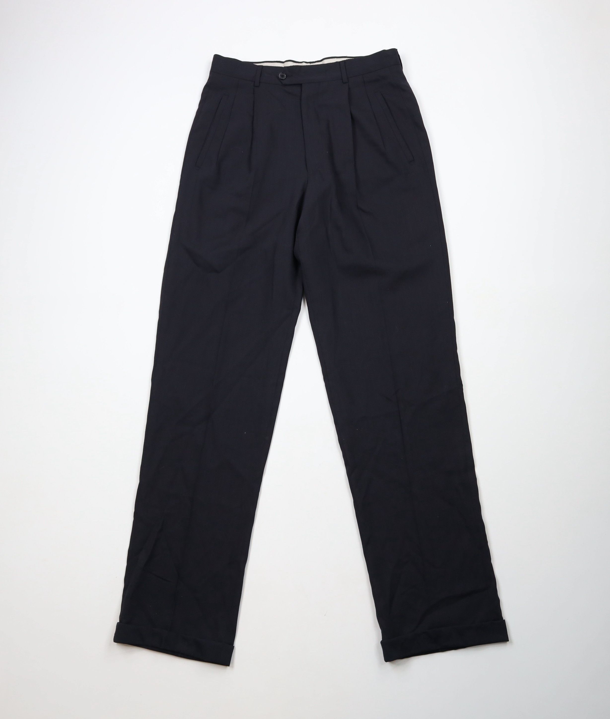 Vintage Vintage 90s Streetwear Wool Pleated Cuffed Chino Pants Blue Size US 30 / EU 46 - 1 Thumbnail