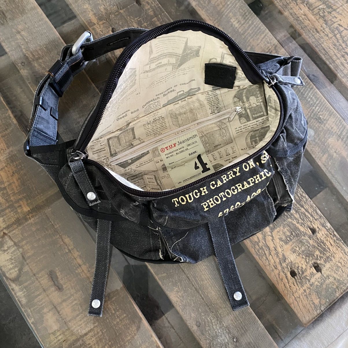 Designer TOUGH Jeansmith Black Utility Waist Bag with Yellow Print Size ONE SIZE - 10 Thumbnail