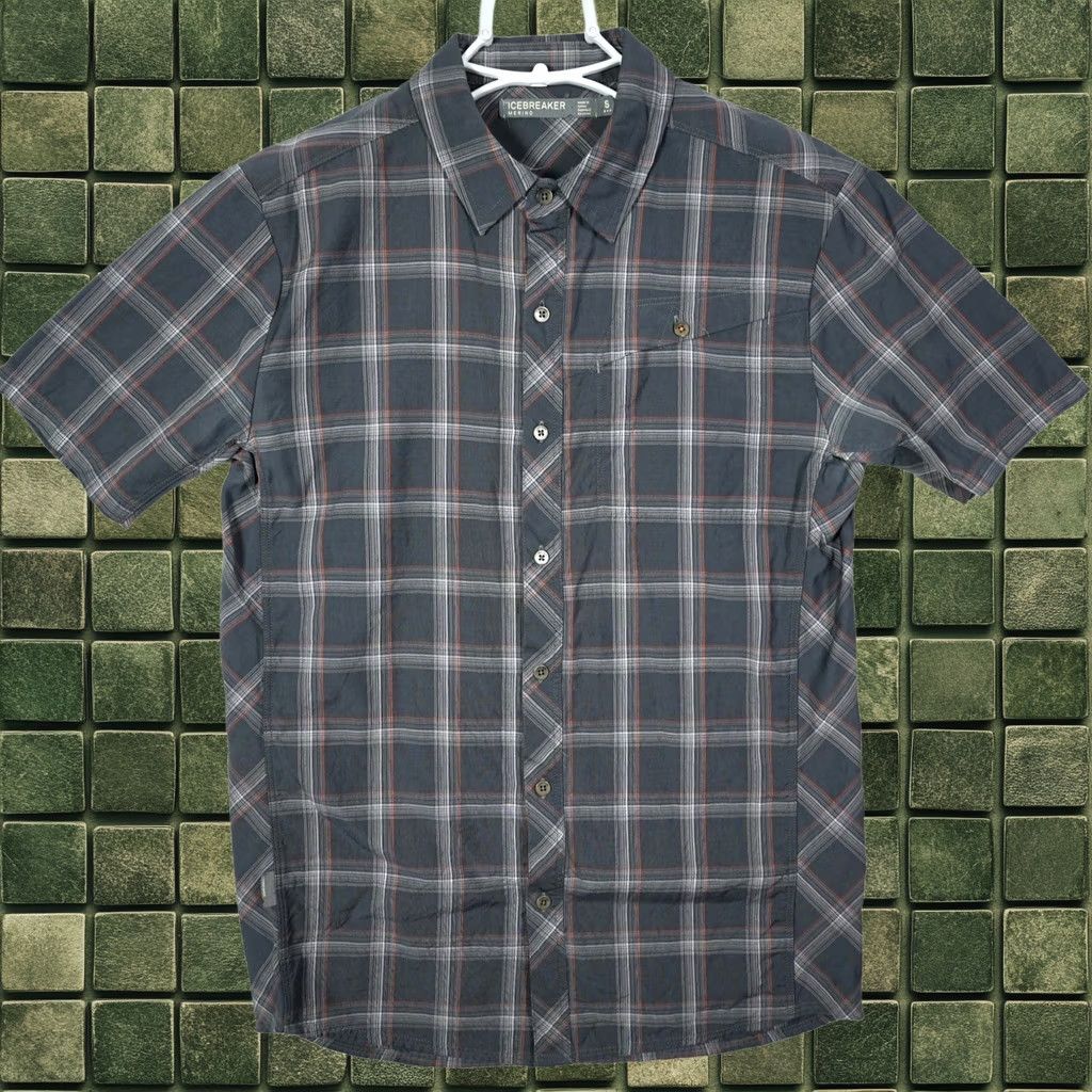 Icebreaker Shirt Mens Small Grey Wool Plaid Button Short Sleeve in Gray, Men's